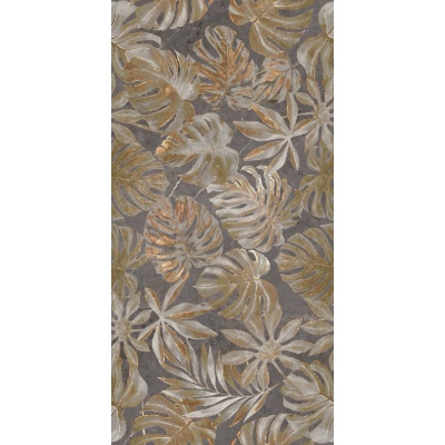 60*120 PALERMO TROPİKAL MOTİF KOYU GRİ